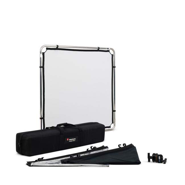 Manfrotto MLLC1101K (Pro Scrim All-In-One 1.1x1.1m) | Rama butterfly, tkanina czarna i dyfuzyjna -1.25EV, blenda Silver/White Ma