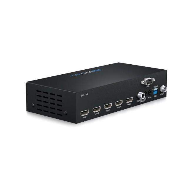 Blustream SW41AB-V2 | Przełącznik prezentacyjny, 4-kanały HDMI, x1 HDMI Out, Line Out, Coax Out, 4K 60 FPS 4:4:4, Auto Switcher 