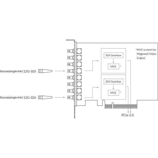 Magewell Pro Capture Dual SDI 4K Plus (11270) | Wewnętrzna karta PCIe (Gen2 x8), Quad Link, Dual Link, Single Link, 12G-SDI Mage
