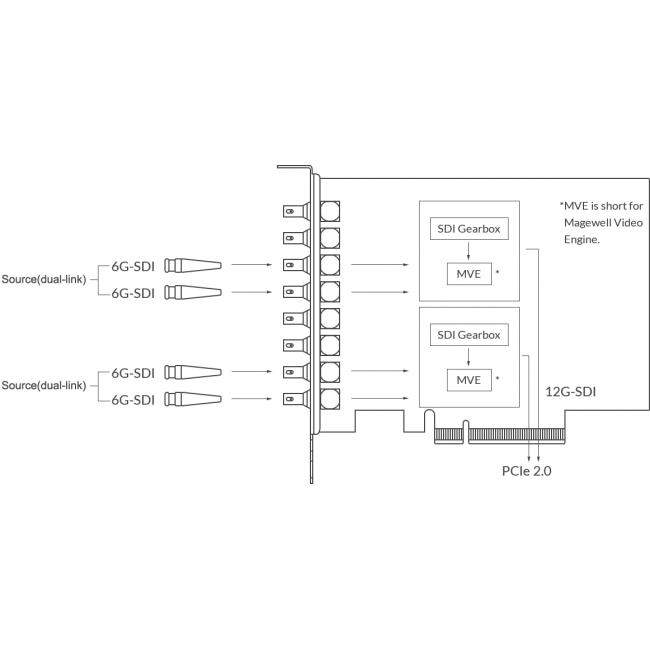 Magewell Pro Capture Dual SDI 4K Plus (11270) | Wewnętrzna karta PCIe (Gen2 x8), Quad Link, Dual Link, Single Link, 12G-SDI Mage