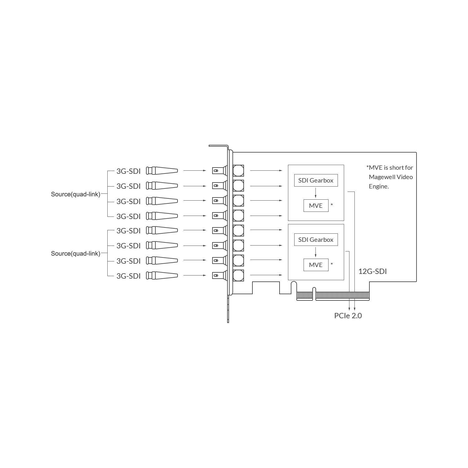 Magewell Pro Capture Dual SDI 4K Plus (11270) | Wewnętrzna karta PCIe (Gen2 x8), Quad Link, Dual Link, Single Link, 12G-SDI Mage