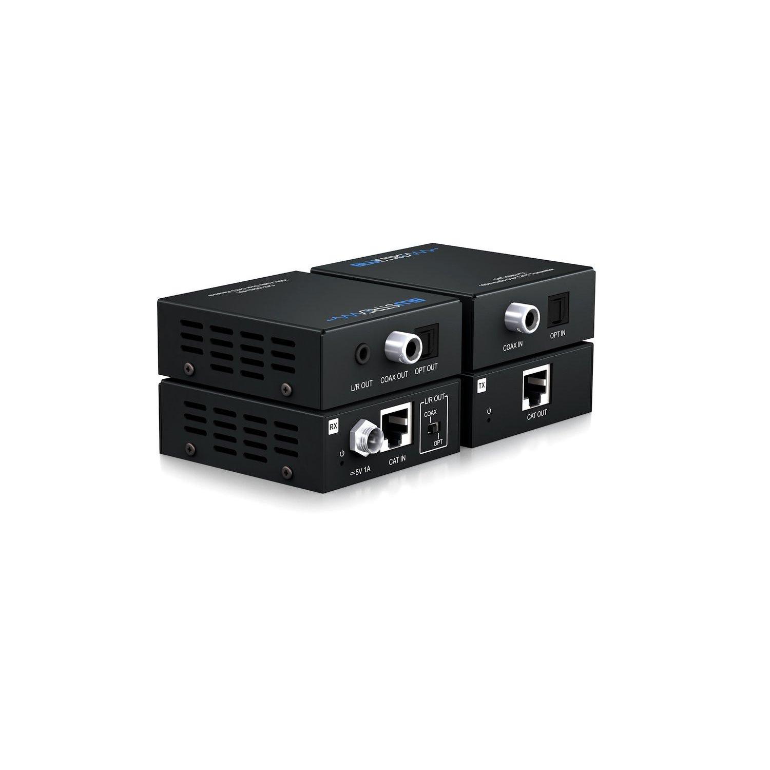 Blustream CAT100AU | Przedłużacz, extender audio przez Ethernet (CAT 5e/Cat 6), konwerter cyfrowo-analogowy, ADC, splitter Blust
