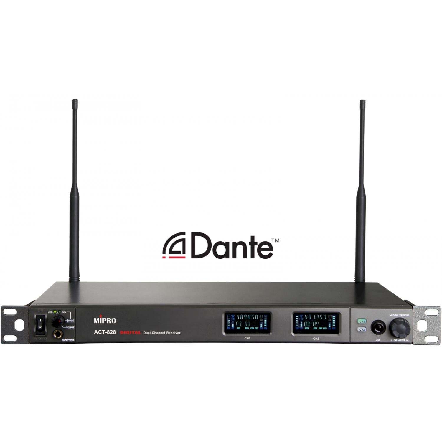 MIPRO ACT-828 Dante | Dwukanałowy szerokopasmowy odbiornik UHF 72MHz rack 1U MIPRO - 1