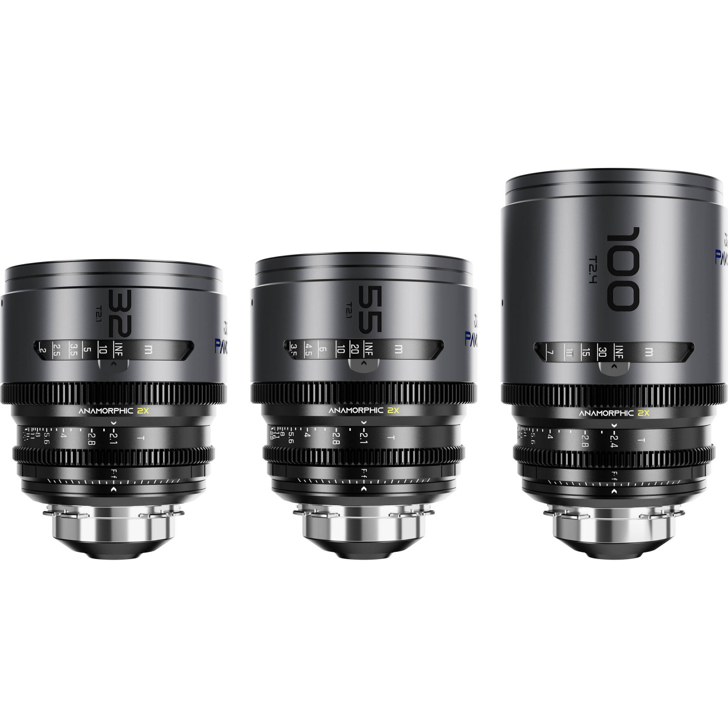 DZOFILM Pavo 2x Anamorphic 3-Lens Kit (32/55/100mm T2.1/T2.4) PL/EF (S35) Blue DZOFILM - 1