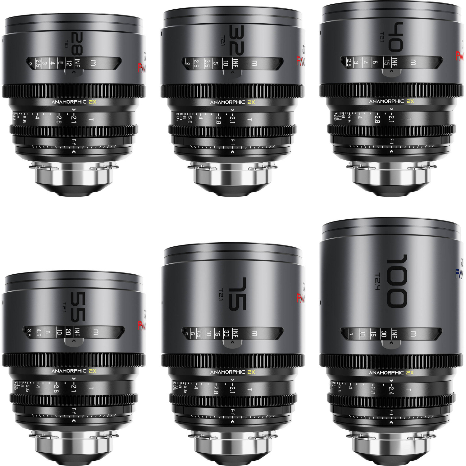 DZOFILM Pavo 2x Anamorphic 6-Lens Kit (28/32/40/55/75/100mm T2.1) PL/EF (S35) Neutral DZOFILM - 1