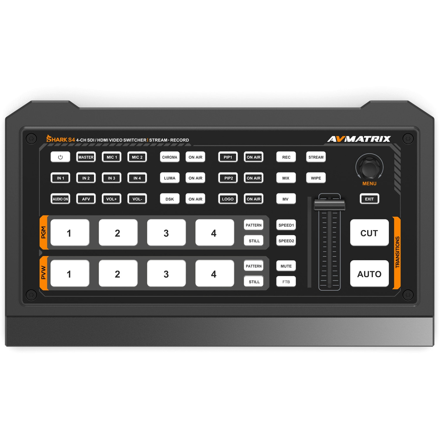 AVMATRIX Shark S4 | Mikser wideo FullHD, 4-kanałowy, 2x SDI, 2x HDMI, nagrywanie, streaming USB-C, Ethernet AVMATRIX - 1