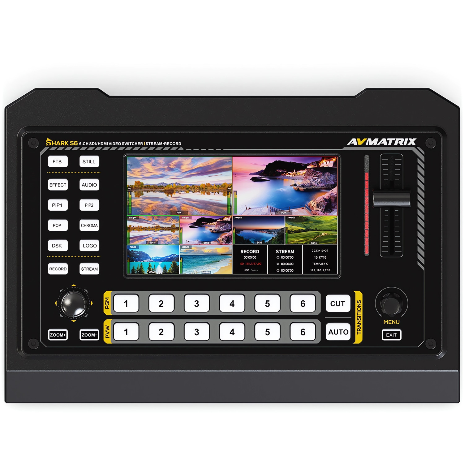 AVMATRIX Shark S6 | Mikser wideo FullHD z wbudowanym monitorem, 6-kanałowy, 4x SDI, 2x HDMI, nagrywanie, streaming AVMATRIX - 1