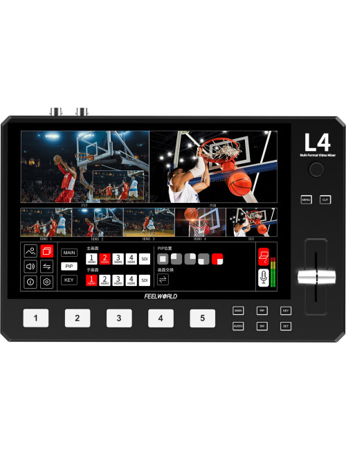 Feelworld L4 | Mikser wideo, 5-kanałowy 4x HDMI, 1x SDI, ekran 10.1", streaming USB Feelworld - 1