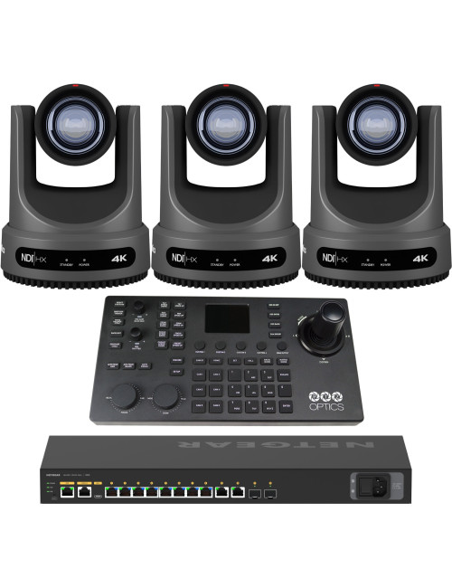 PTZOptics Move 4K 12x 3 Full Bundle | Zestaw 3x Kamera PTZ Move 4K + Kontroler PTZOptics SuperJoy + Switch Netgear AV Line PoE+ 
