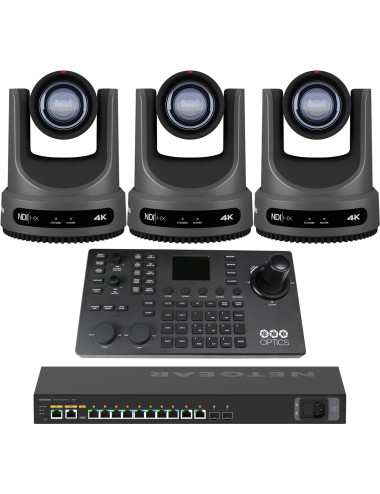 PTZOptics Move 4K 30x 3 Full Bundle | Zestaw 3x Kamera PTZ Move 4K + Kontroler PTZOptics SuperJoy + Switch Netgear AV Line PoE+ 