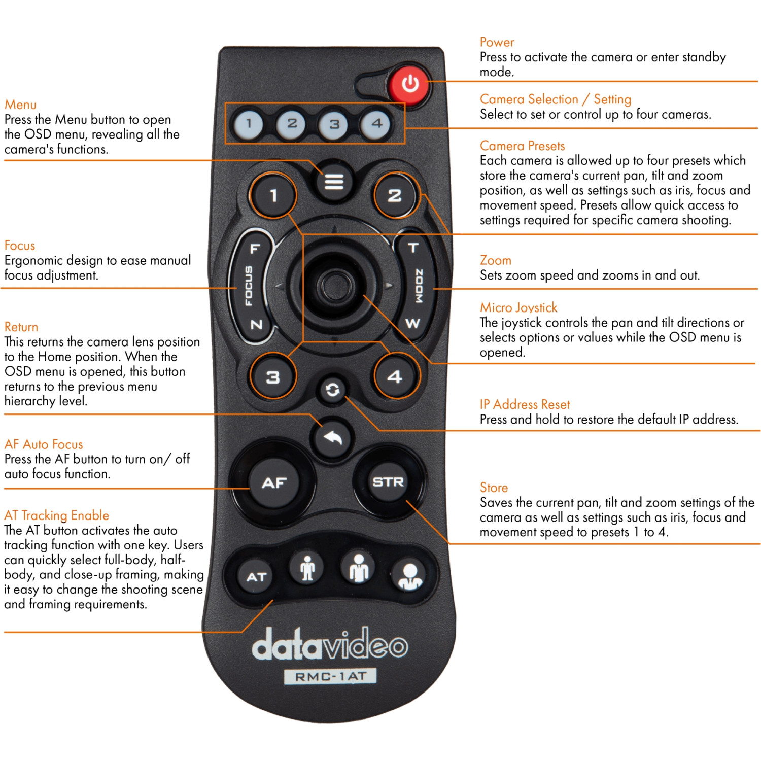 Datavideo PTC-305 | Kamera PTZ 20x Zoom, 4K 60p, SDI, HDMI, NDI, Auto-tracking Datavideo - 4