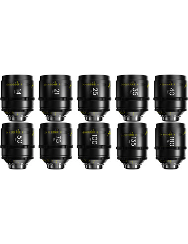 DZOFilm Arles 10-Lens Kit 14/21/25/35/40/50/75/100/135/180mm FF/VV Prime Cine Lens PL-Mount | Zestaw obiektywów filmowych DZOFIL