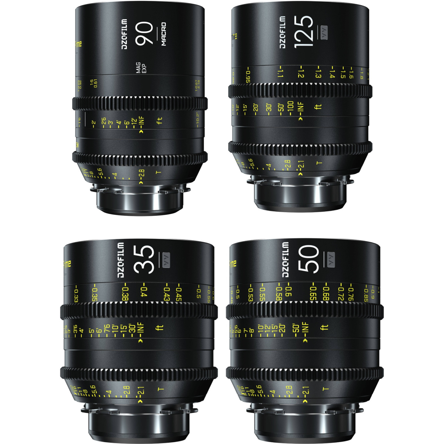 DZOFILM Vespid Prime 4-Lens Kit (35/50/125mm T2.1 + 90mm Macro T2.8) PL Mount (VV/FF) DZOFILM - 1
