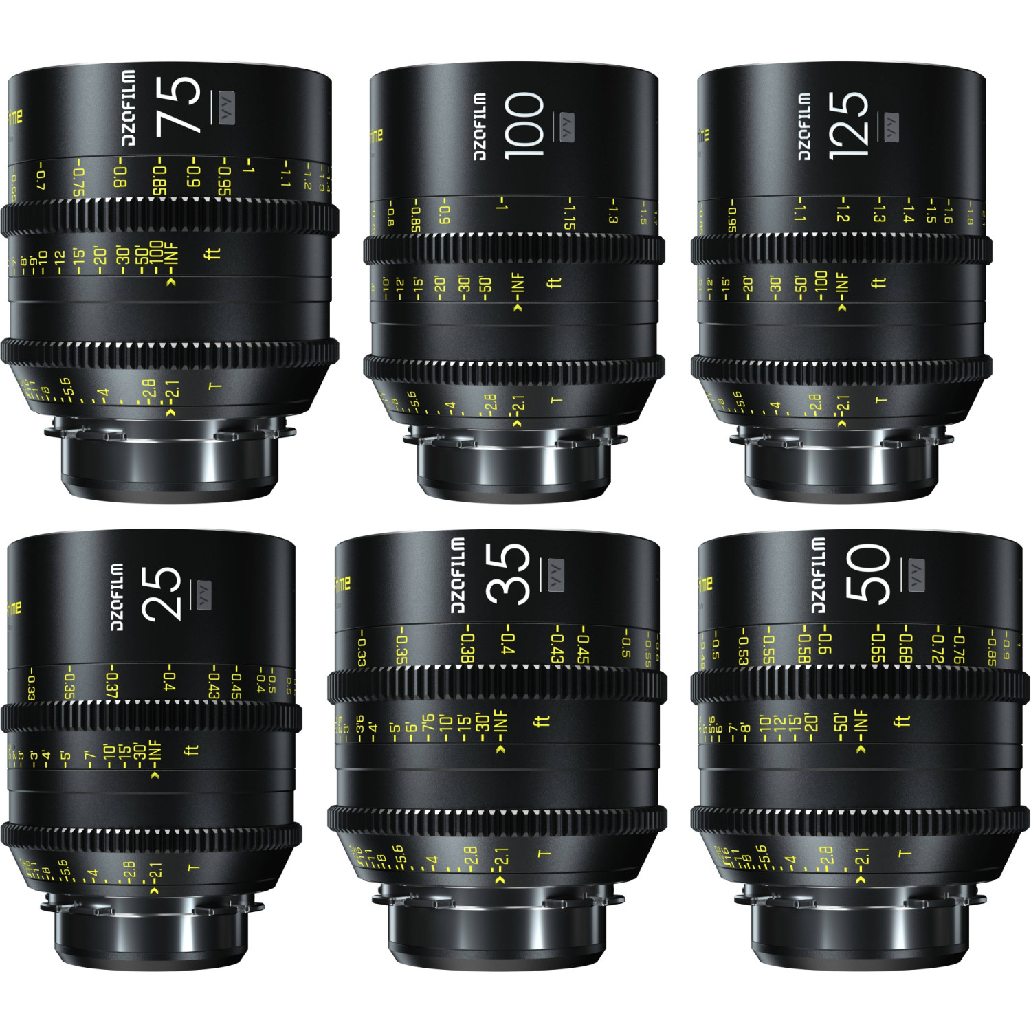 DZOFILM Vespid Prime 6-Lens Kit (25/35/50/75/100/125mm T2.1) PL Mount (VV/FF) DZOFILM - 1