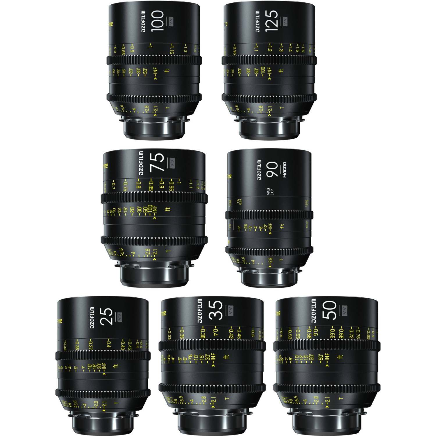 DZOFILM Vespid Prime 7-Lens Kit B (25/35/50/75/100/125mm T2.1 + 90mm Macro T2.8) PL & EF Mount (VV/FF) DZOFILM - 1