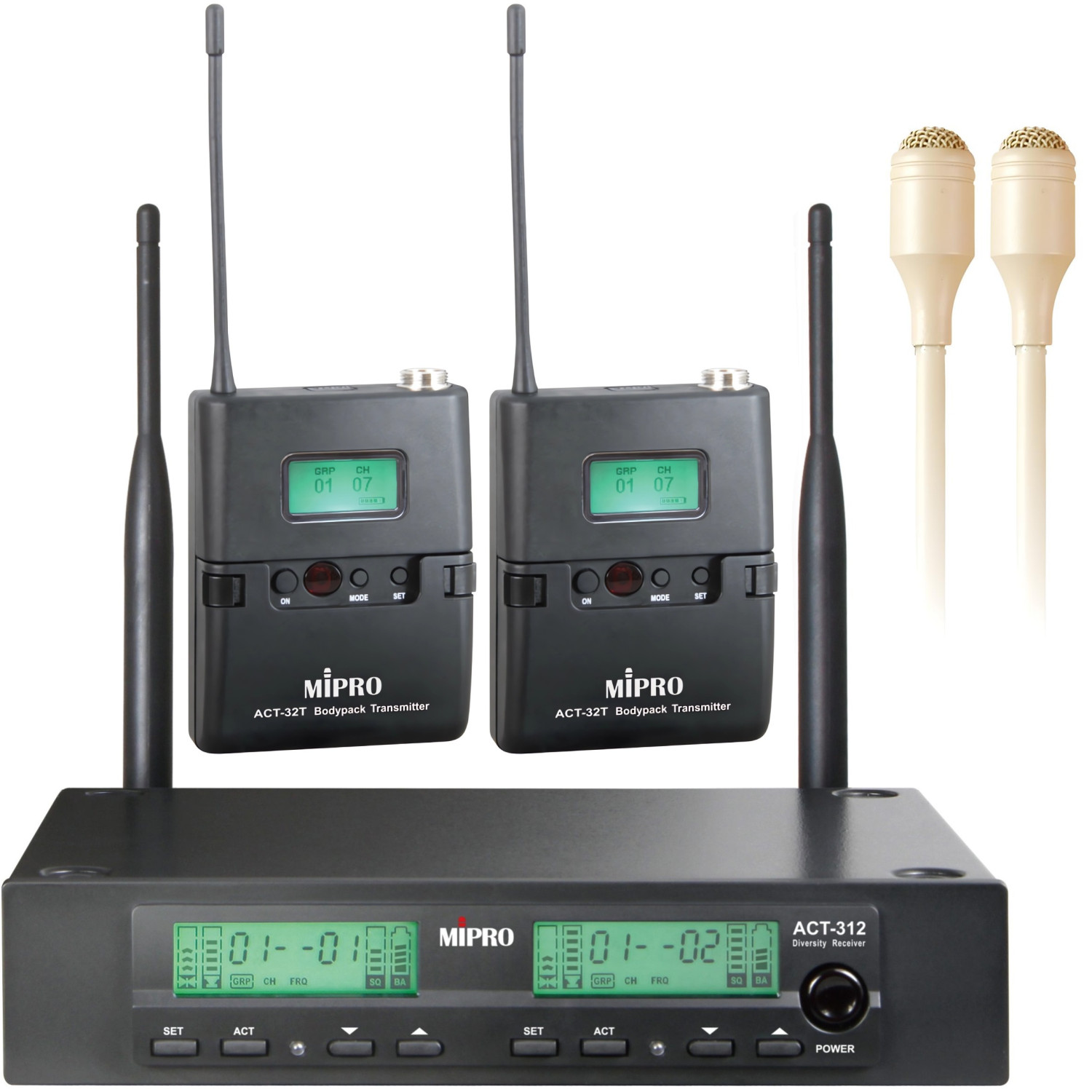 MIPRO ACT-312 / 2x 32T / 2x MU55LS | Bezprzewodowy zestaw z dwoma mikrofonami krawatowymi MIPRO - 1