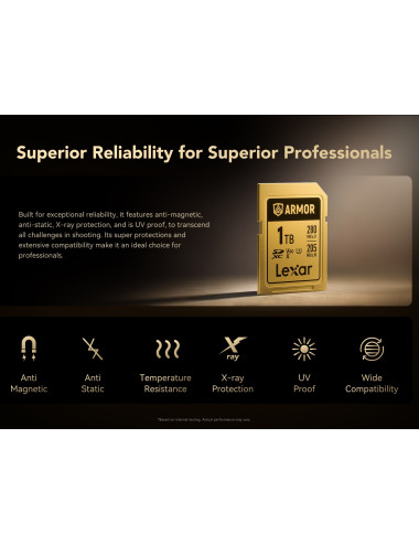 Lexar SDXC ARMOR Gold 1TB UHS-II U3, Stainless Steel, IP68 R280/W210 (V60) Lexar - 8