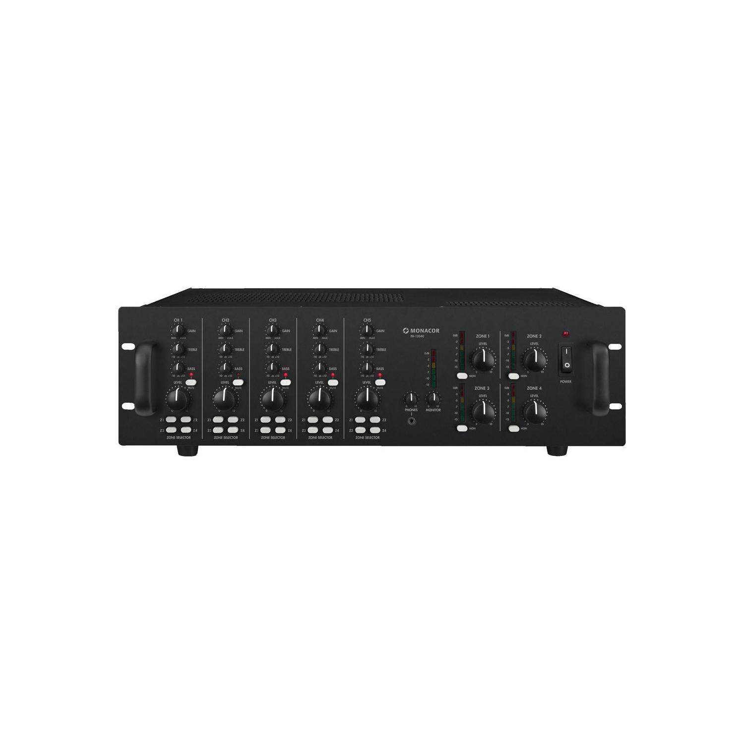 Monacor PA-12040 | 4-strefowy wzmacniacz matrycowy, przełącznikowa końcówka mocy, mono, 4 x 120 W Monacor - 1