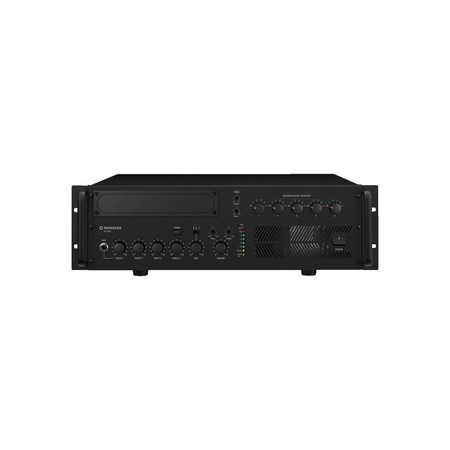 Monacor PA-5240 | 5-strefowa końcówka mocy, wzmacniacz miksujący PA, mono, 240 W RMS Monacor - 1