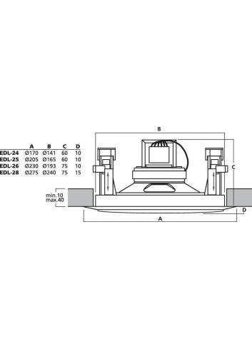 Monacor EDL-26 | Głośnik sufitowy 6" 100V Biały, transformator audio z odczepami mocy, tworzywo ABS samogasnące, norma UL 94 V-0