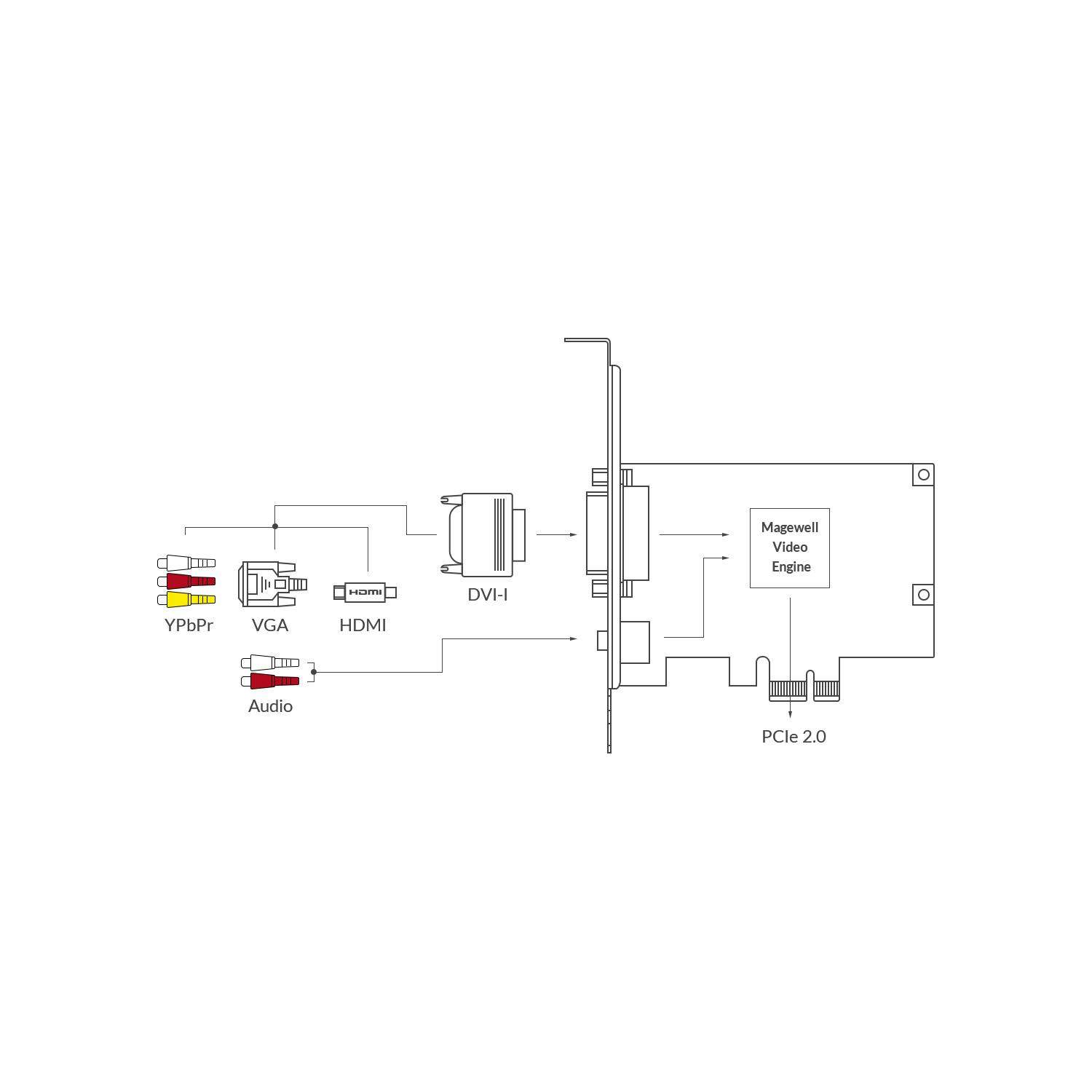 Magewell Pro Capture DVI (11030) | Wewnętrzna karta przechwytująca PCIe (Gen2 x1), DVI, VGA, Component, HDMI, Mic In Magewell - 