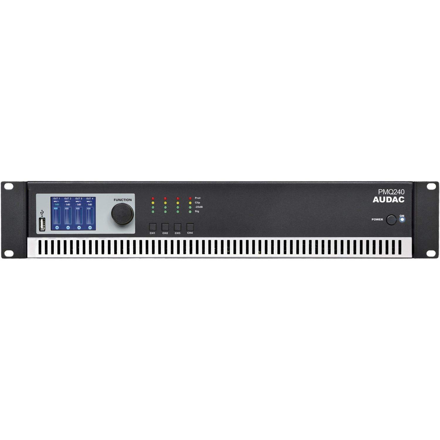 AUDAC PMQ240 | 4-kanałowy wzmacniacz instalacyjny, 4 x 240W, 100V / 70V, instalacyjna końcówka mocy klasy D AUDAC - 1