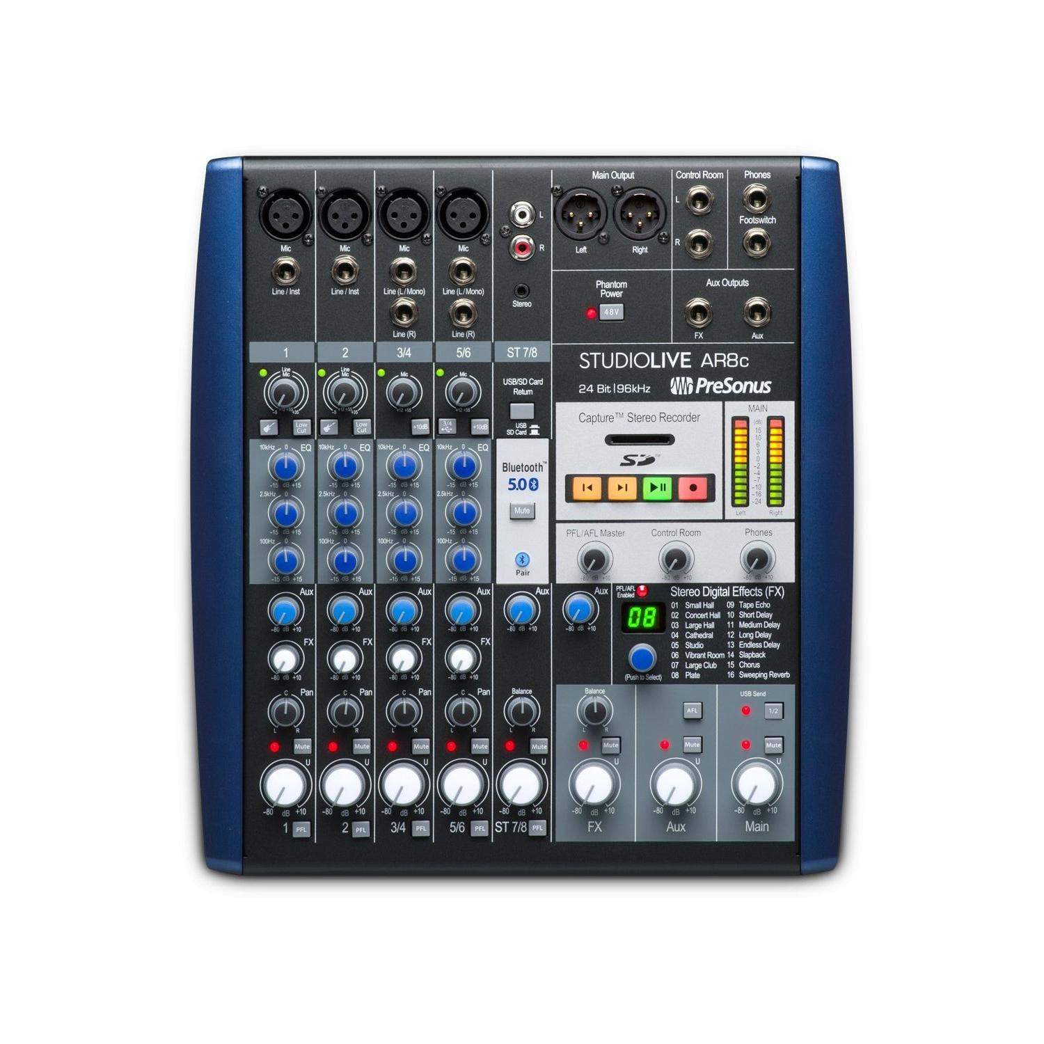 PreSonus StudioLive AR8C | 8-kanałowy hybrydowy mikser z interfejsem audio USB-C, Bluetooth 5.0 i rejestratorem SD PreSonus - 1