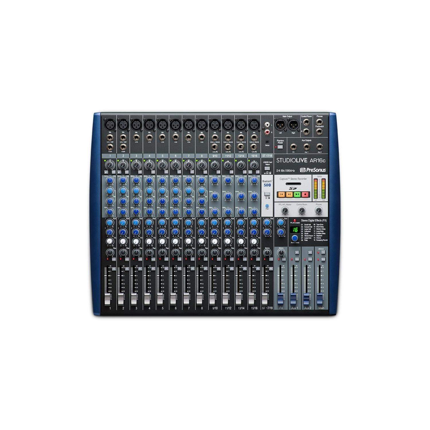 PreSonus StudioLive AR16C | 18-kanałowy analogowy mikser z interfejsem audio USB, Bluetooth 5.0 i rejestracją na karty SD PreSon