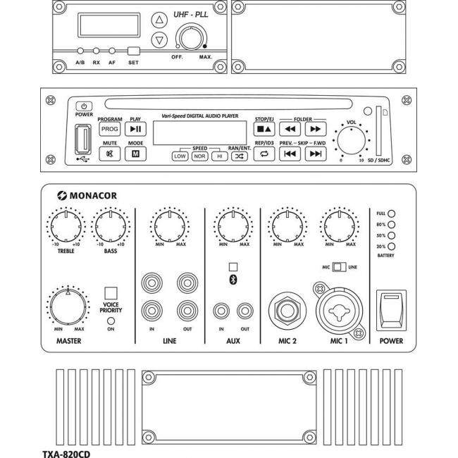 MONACOR TXA-820CD | Kolumna aktywna 8" z odbiornikiem UHF odtwarzaczem CD MP3 Bluetooth USB SD XLR Monacor - 2