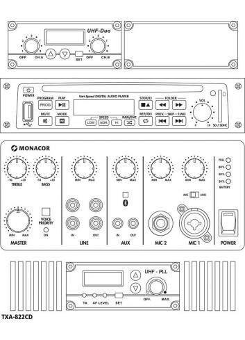 MONACOR TXA-822CD | Kolumna aktywna 8" z odbiornikiem UHF odtwarzaczem CD MP3 Bluetooth USB SD XLR Monacor - 1